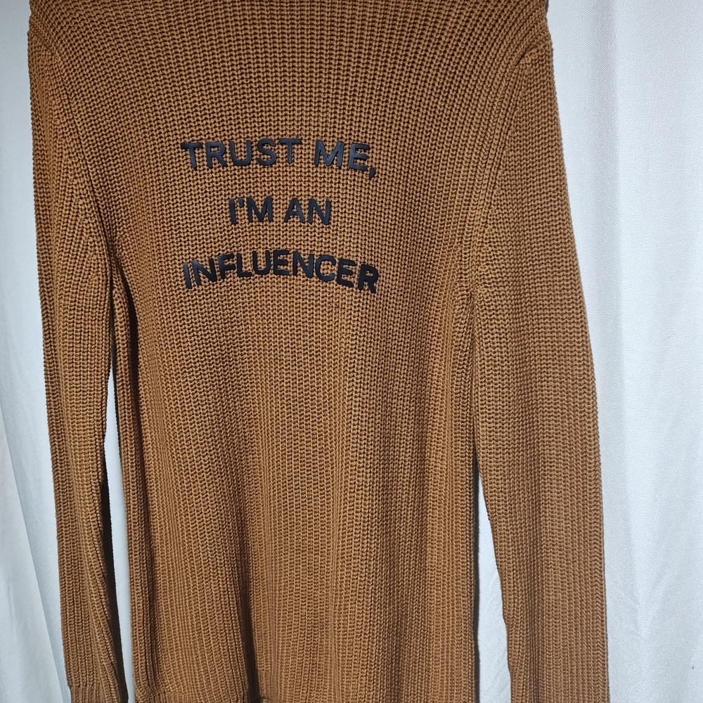 Zara Tan Knit Sweater with Black Text